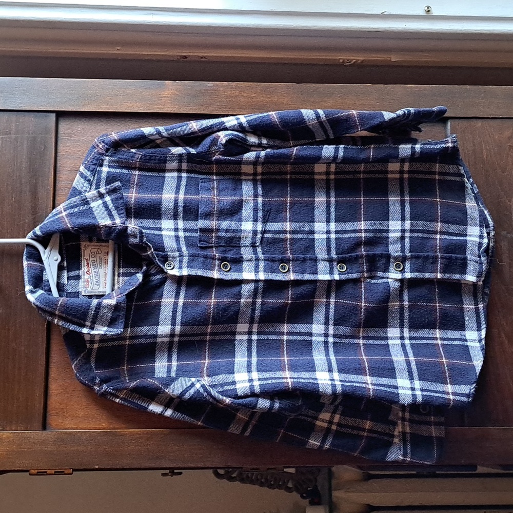 Jachs Mfg. Co. Boys size 7/8 blue and brown plaid long sleeve flannel shirt